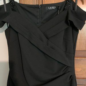 Lauren by Ralph Lauren Black Crepe Sequin Strap Side Slit Column Gown Size 0/2